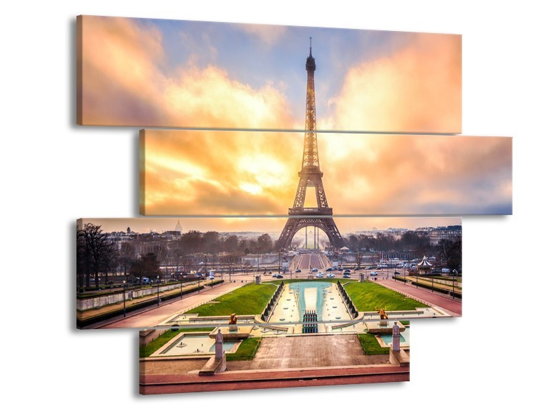 Glas schilderij Eiffeltoren | Grijs, Bruin, Groen | 115x85cm 4Luik