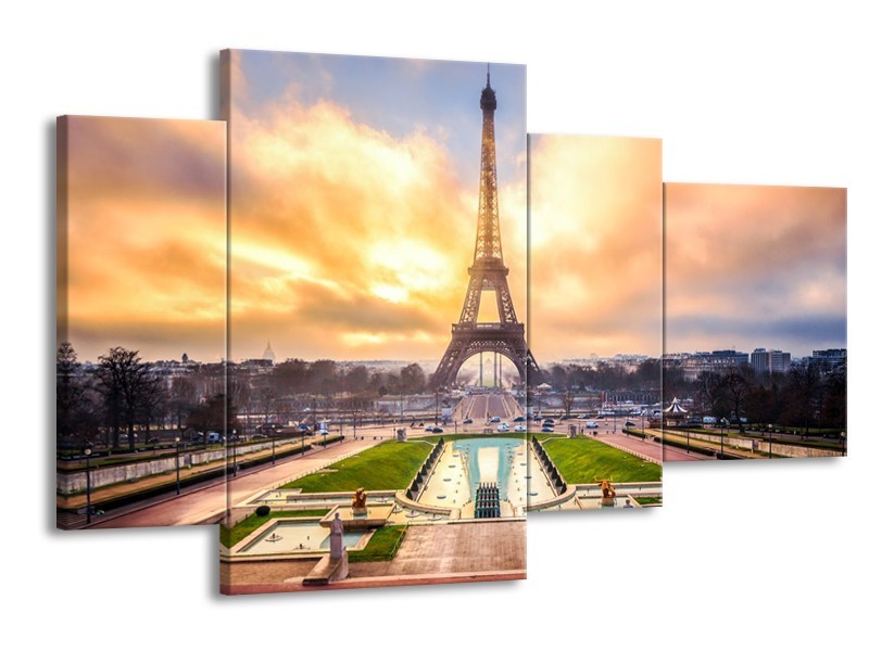 Glas schilderij Eiffeltoren | Grijs, Bruin, Groen | 120x75cm 4Luik