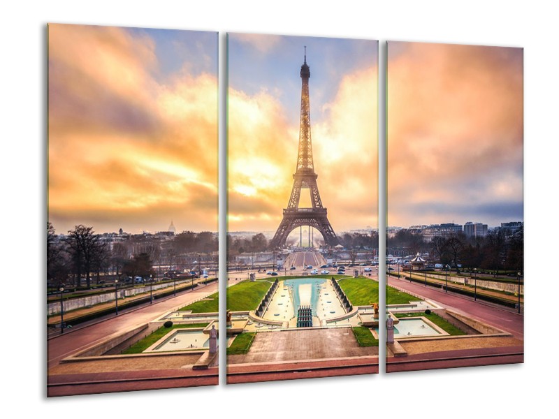 Glas schilderij Eiffeltoren | Grijs, Bruin, Groen | 120x80cm 3Luik