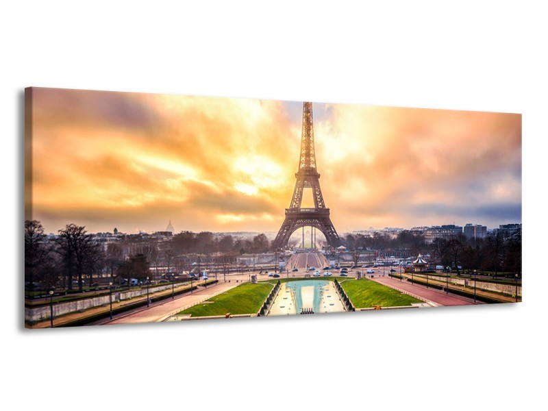 Canvas schilderij Eiffeltoren | Grijs, Bruin, Groen | 145x58cm 1Luik