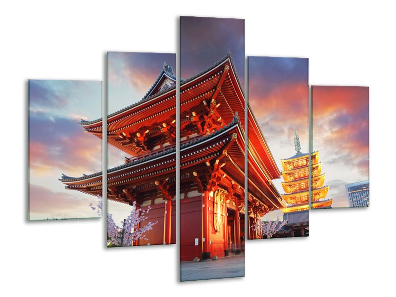 Glas schilderij China | Rood, Grijs, Oranje | 100x70cm 5Luik