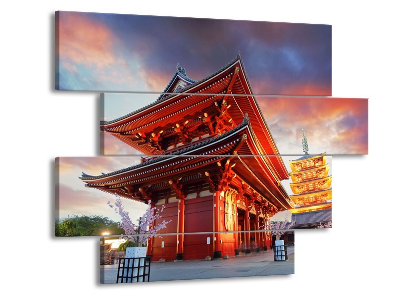 Glas schilderij China | Rood, Grijs, Oranje | 115x85cm 4Luik