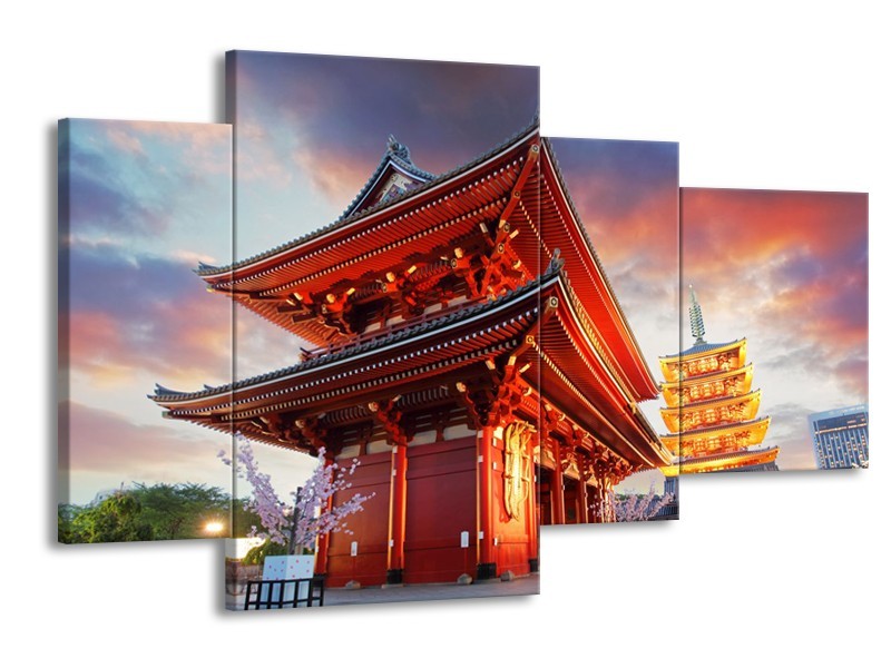 Glas schilderij China | Rood, Grijs, Oranje | 120x75cm 4Luik