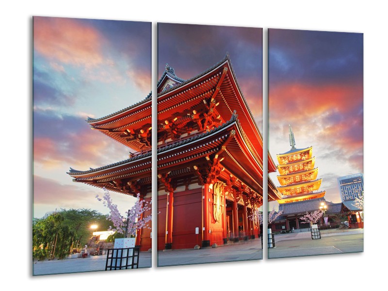 Glas schilderij China | Rood, Grijs, Oranje | 120x80cm 3Luik