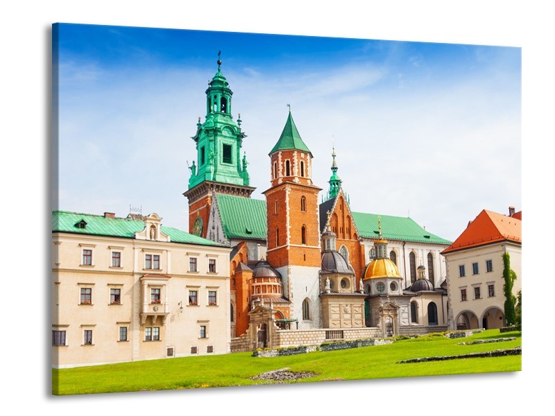 Glas schilderij Gebouw | Groen, Bruin, Crème | 100x70cm 1Luik