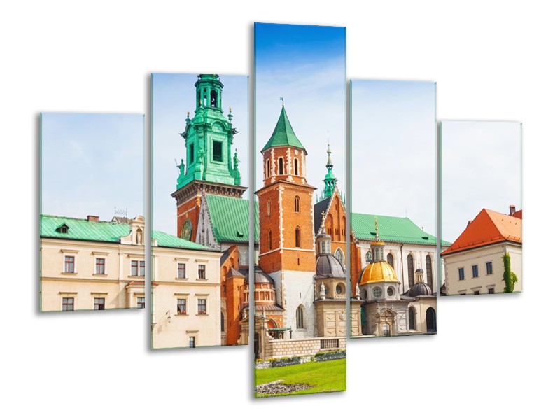 Glas schilderij Gebouw | Groen, Bruin, Crème | 100x70cm 5Luik