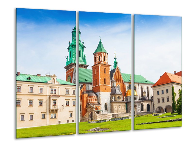 Glas schilderij Gebouw | Groen, Bruin, Crème | 120x80cm 3Luik