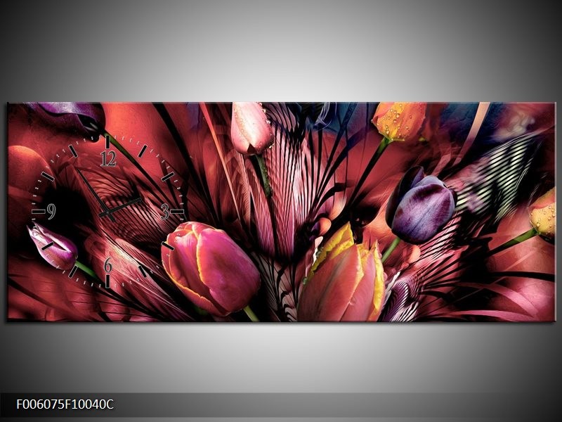 Klok schilderij Tulpen | Roze, Paars | 100x40cm 1Luik