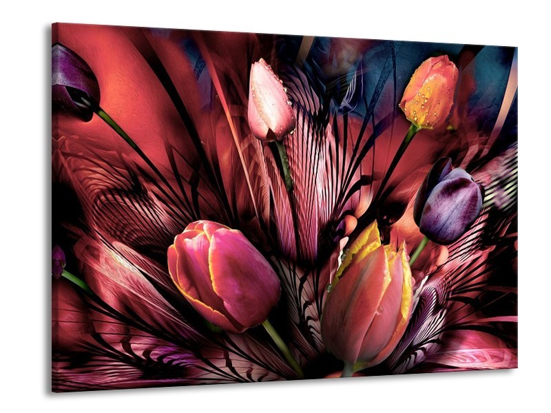 Canvas schilderij Tulpen | Roze, Paars | 100x70cm 1Luik