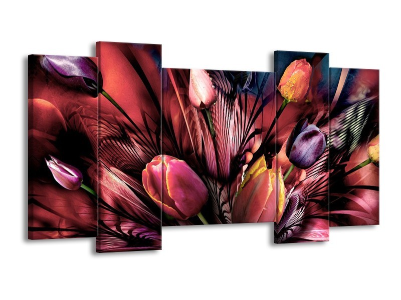 Canvas schilderij Tulpen | Roze, Paars | 120x65 5Luik