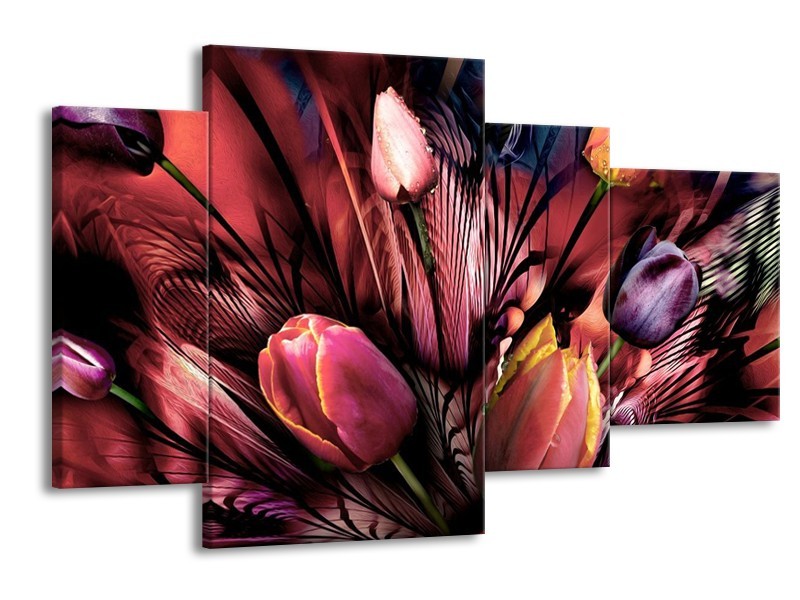 Canvas schilderij Tulpen | Roze, Paars | 120x75cm 4Luik