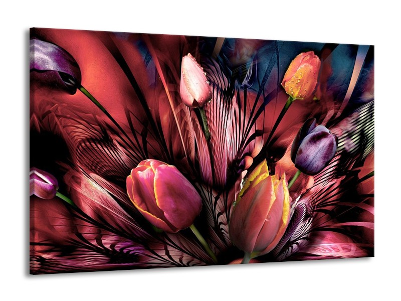 Canvas schilderij Tulpen | Roze, Paars | 140x90cm 1Luik