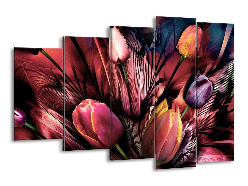 Canvas schilderij Tulpen | Roze, Paars | 150x100cm 5Luik