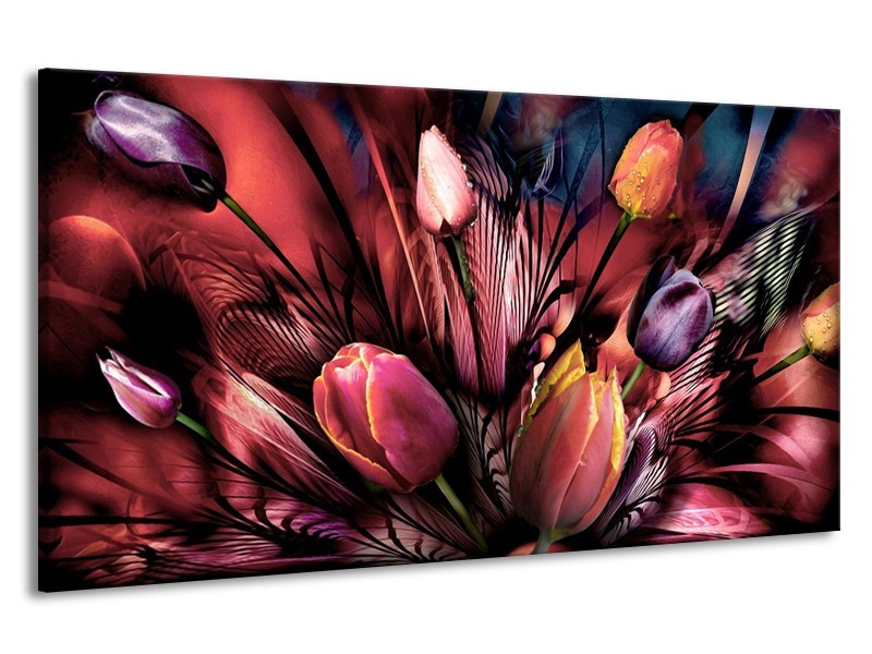 Canvas schilderij Tulpen | Roze, Paars | 190x100cm 1Luik