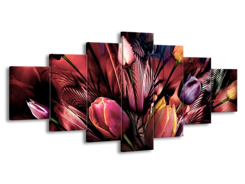 Canvas schilderij Tulpen | Roze, Paars | 210x100cm 7Luik
