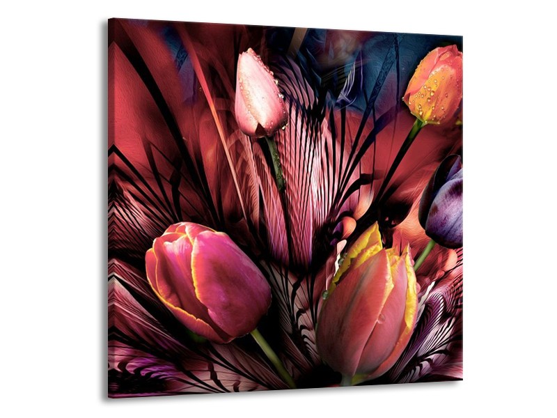 Canvas schilderij Tulpen | Roze, Paars | 50x50cm 1Luik