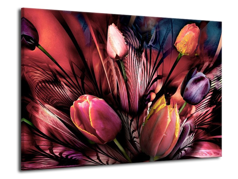 Canvas schilderij Tulpen | Roze, Paars | 70x50cm 1Luik