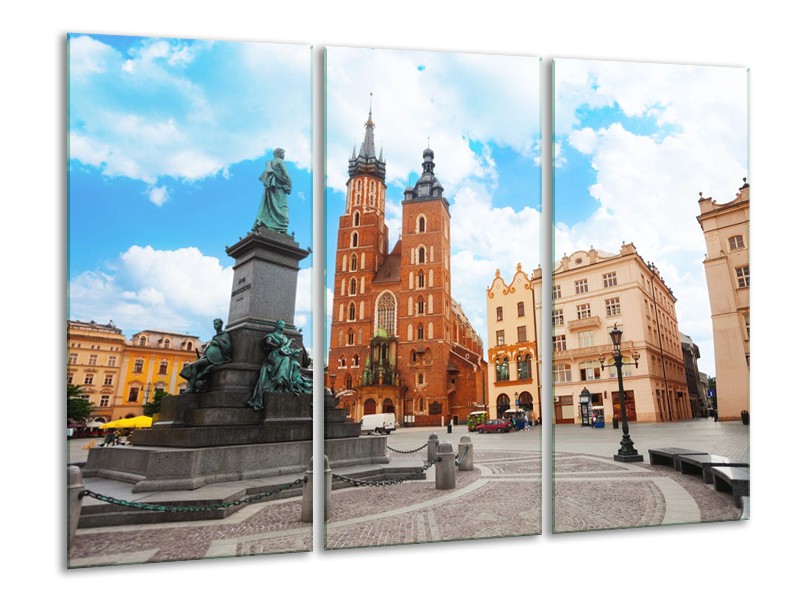 Glas schilderij Kerk | Blauw, Bruin, Crème | 120x80cm 3Luik