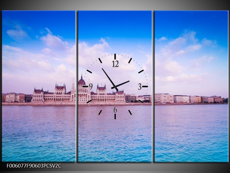 Klok schilderij Natuur | Blauw, Grijs | 90x60cm 3Luik