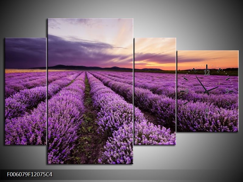 Klok schilderij Lavendel | Paars | 120x75cm 4Luik