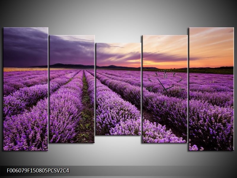 Klok schilderij Lavendel | Paars | 150x80cm 5Luik