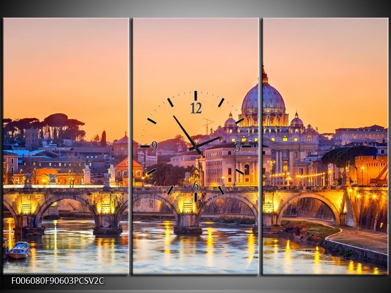 Klok schilderij Brug | Geel, Oranje | 90x60cm 3Luik