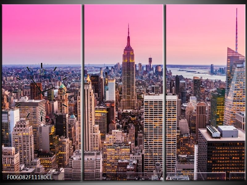 Klok schilderij Wolkenkrabber | Paars, Roze | 111x80cm 3Luik