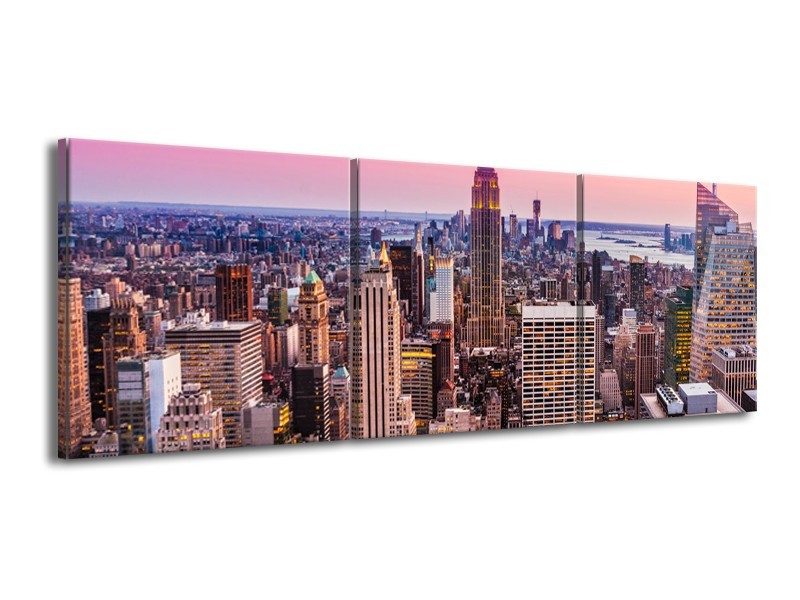 Canvas schilderij Wolkenkrabber | Paars, Roze | 150x50cm 3Luik