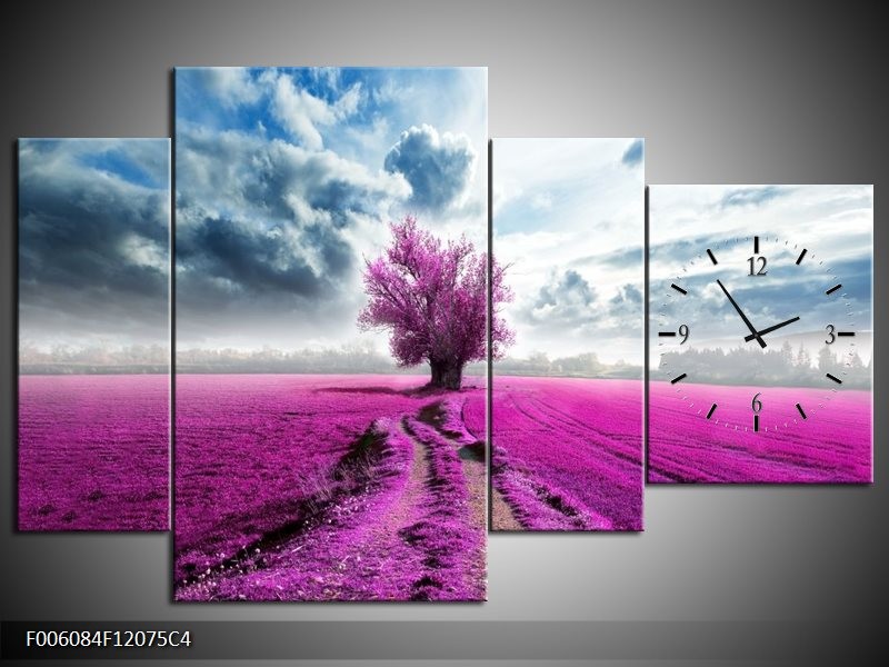 Klok schilderij Boom | Paars, Roze, Grijs | 120x75cm 4Luik