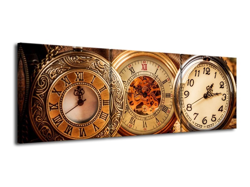 Canvas schilderij Klok | Bruin, Crème, Oranje | 120x40cm 3Luik