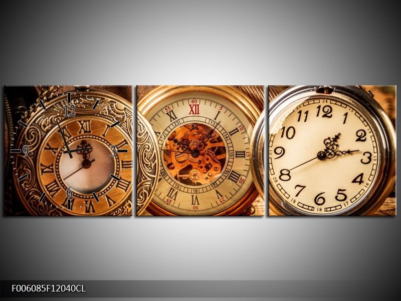 Klok schilderij Klok | Bruin, Crème, Oranje | 120x40cm 3Luik