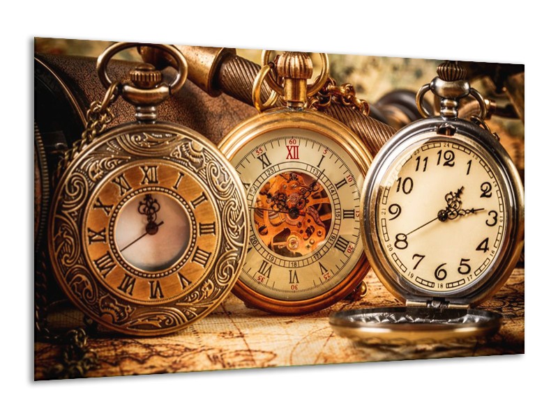Canvas schilderij Klok | Bruin, Crème, Oranje | 120x70cm 1Luik