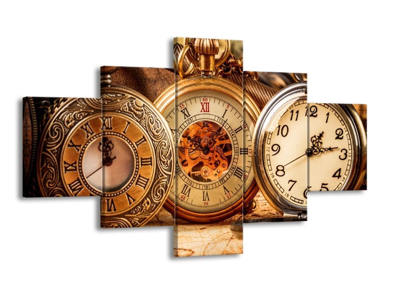 Glas schilderij Klok | Bruin, Crème, Oranje | 125x70cm 5Luik