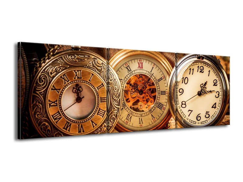 Canvas schilderij Klok | Bruin, Crème, Oranje | 150x50cm 3Luik