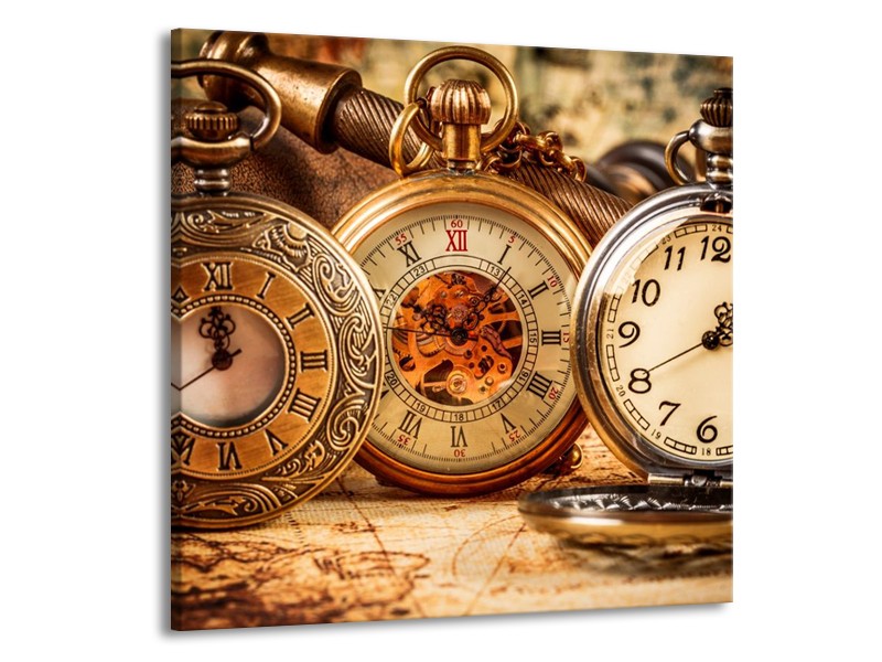 Canvas schilderij Klok | Bruin, Crème, Oranje | 70x70cm 1Luik