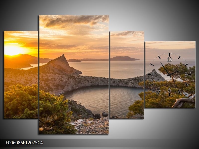 Klok schilderij Natuur | Geel, Bruin, Grijs | 120x75cm 4Luik