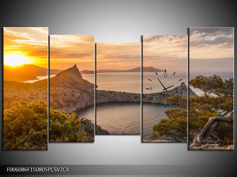 Klok schilderij Natuur | Geel, Bruin, Grijs | 150x80cm 5Luik