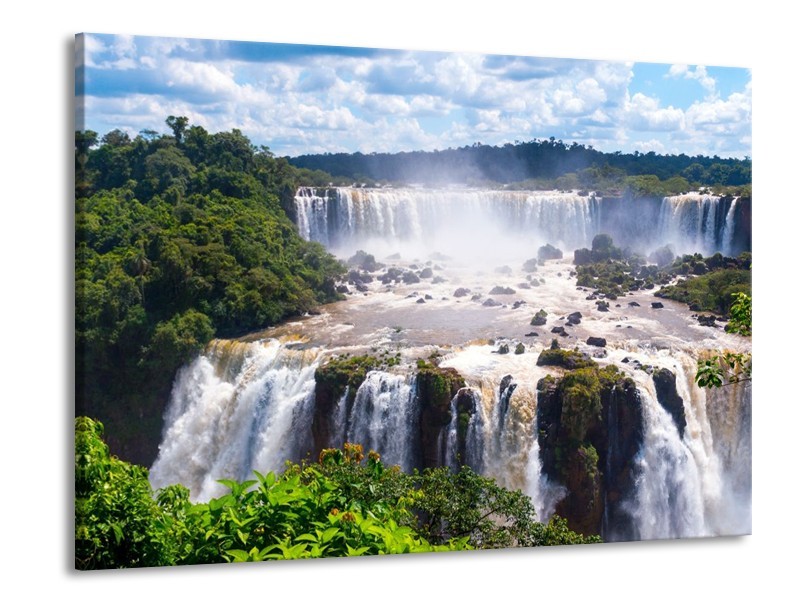 Canvas schilderij Waterval | Grijs, Groen | 100x70cm 1Luik