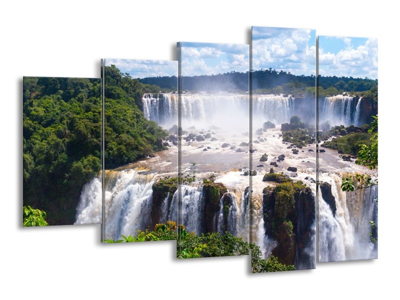 Canvas schilderij Waterval | Grijs, Groen | 150x100cm 5Luik