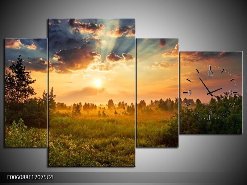 Klok schilderij Natuur | Bruin, Groen | 120x75cm 4Luik