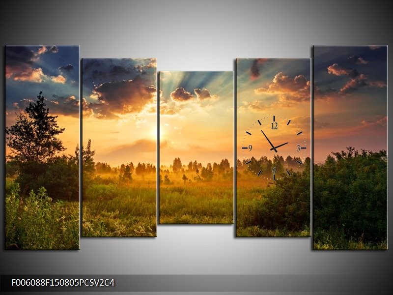 Klok schilderij Natuur | Bruin, Groen | 150x80cm 5Luik