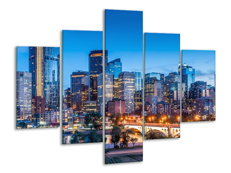 Glas schilderij Wolkenkrabber | Blauw | 100x70cm 5Luik