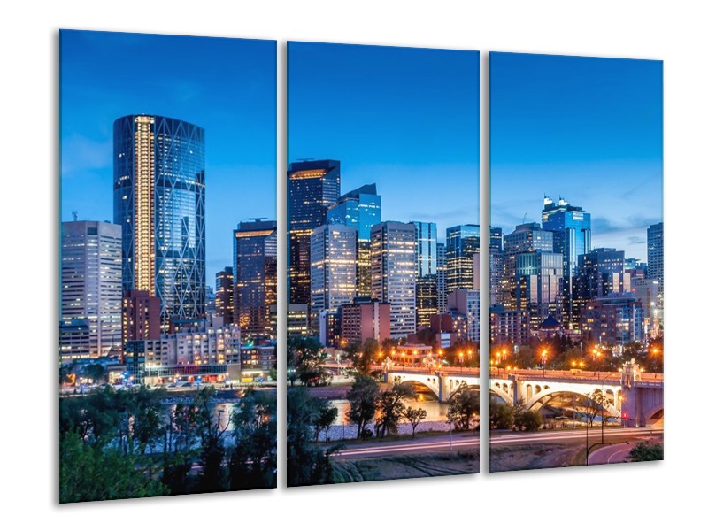 Glas schilderij Wolkenkrabber | Blauw | 120x80cm 3Luik