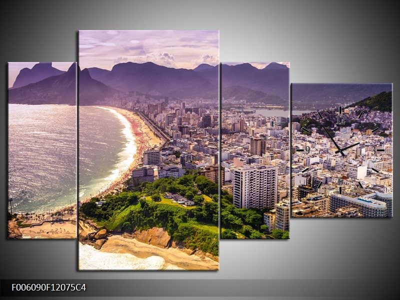 Klok schilderij Uitzicht | Grijs, Groen | 120x75cm 4Luik