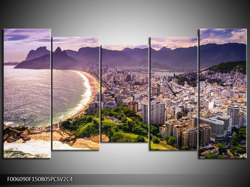 Klok schilderij Uitzicht | Grijs, Groen | 150x80cm 5Luik