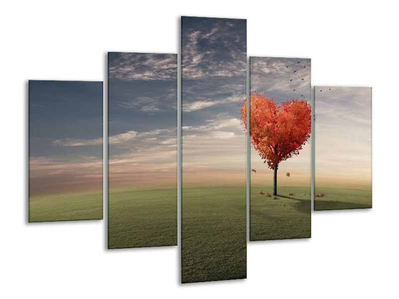 Canvas schilderij Natuur | Oranje, Groen, Grijs | 100x70cm 5Luik