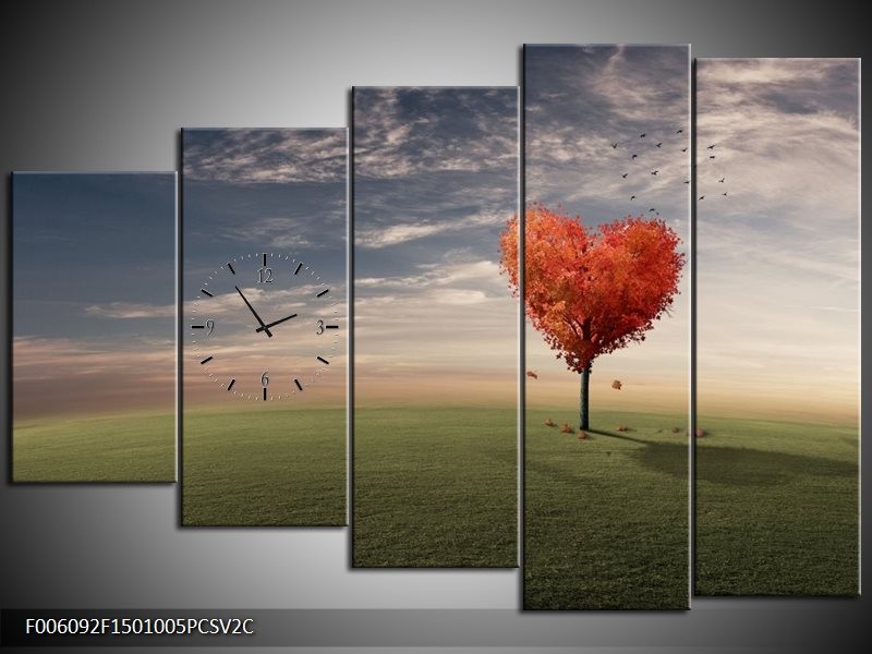 Klok schilderij Natuur | Oranje, Groen, Grijs | 150x100cm 5Luik