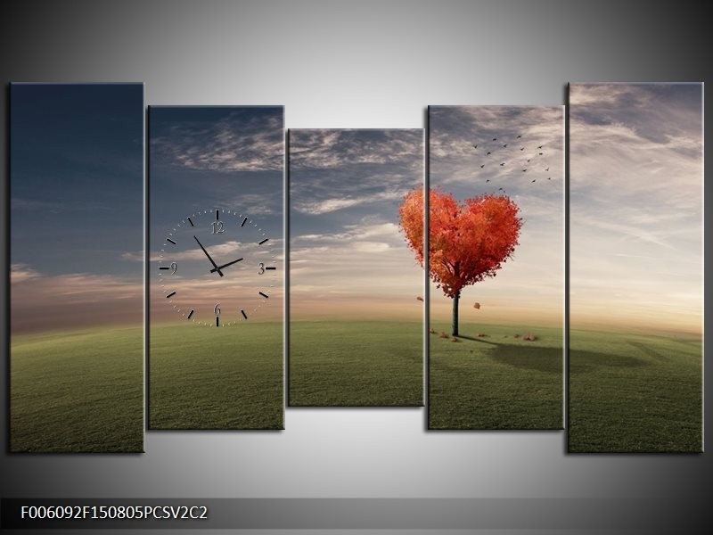 Klok schilderij Natuur | Oranje, Groen, Grijs | 150x80cm 5Luik