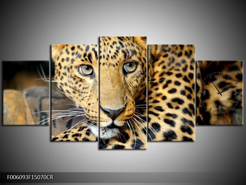 Klok schilderij Luipaard | Bruin, Zwart | 150x70cm 5Luik
