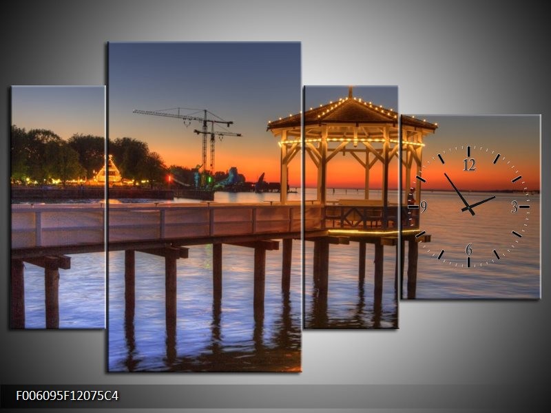 Klok schilderij Natuur | Oranje, Blauw, Grijs | 120x75cm 4Luik